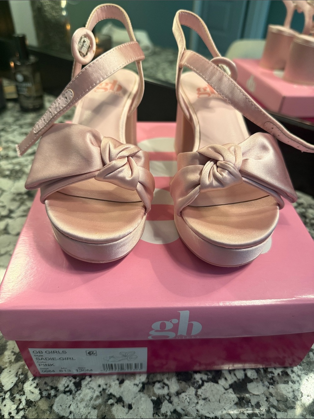 GB girls Blush Pink Satin Knot Heels